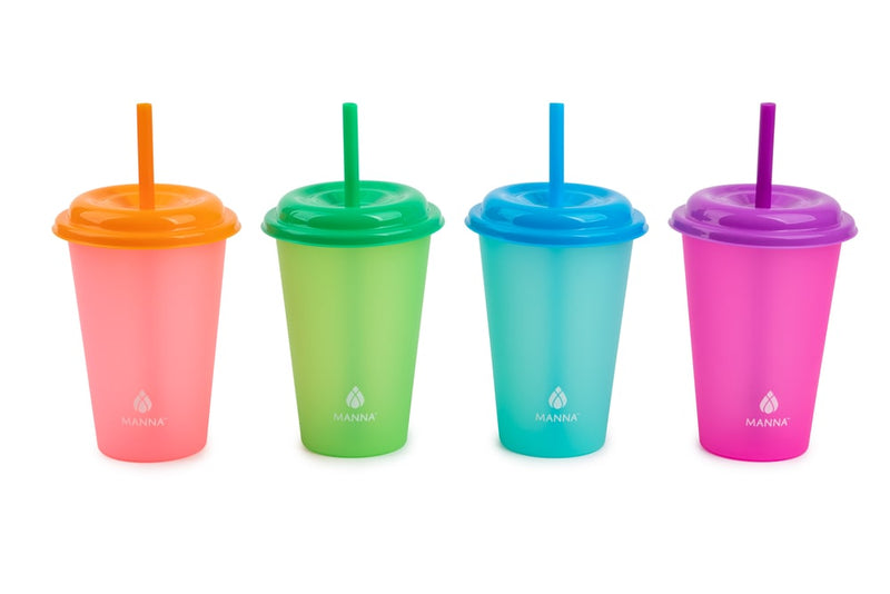 Plastic Colour Changing Cups with Straws & Lids, 12-oz, 4-pk, Assorted Colours F9O3