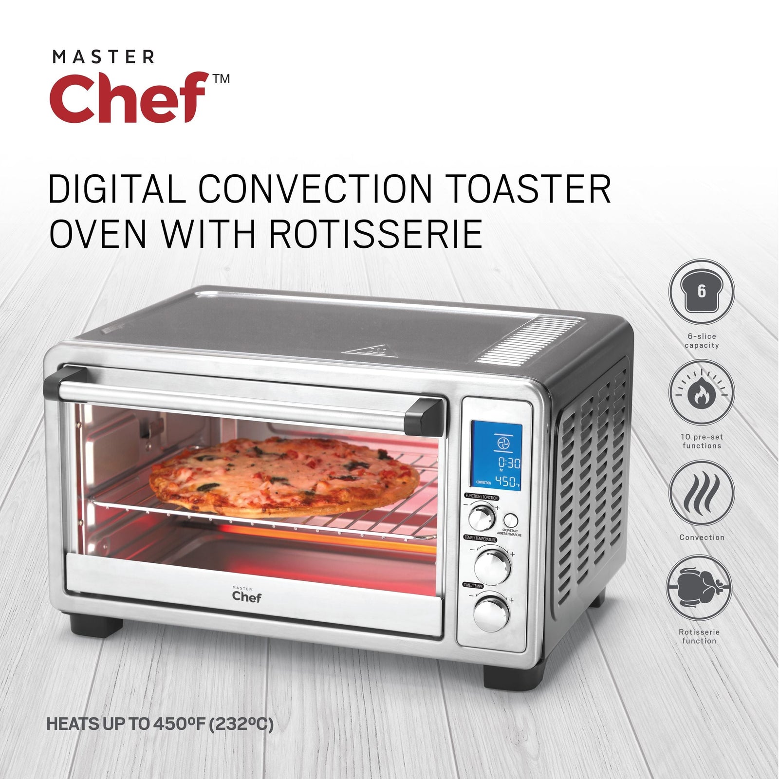 Digital Convection Toaster Oven with 10 Functions, Stainless Steel, 6-Slices K7C1 - product image 4