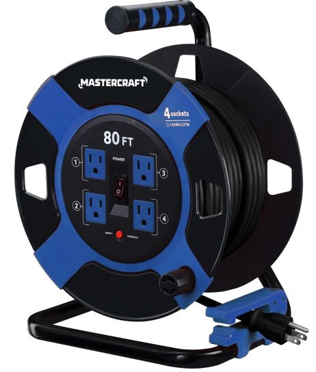 80-ft 4-Outlet Retractable Extension Cord Reel with Surge Protection T7I6
