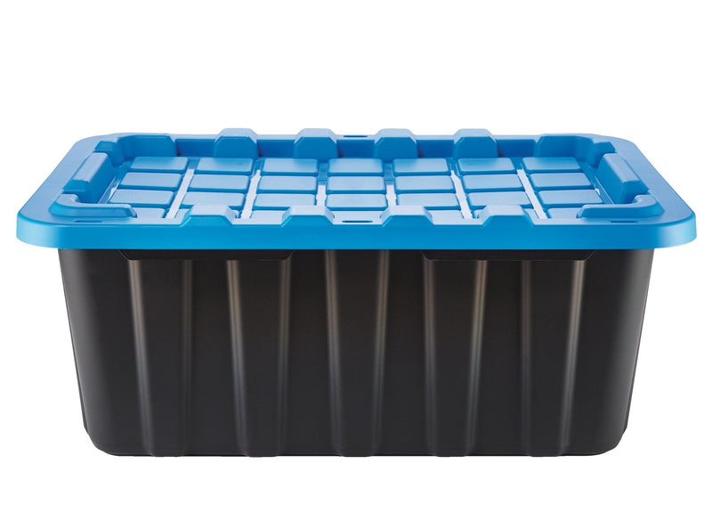 Heavy Duty Stackable Storage Box with Lid, 70-L, Black/Blue M9B4