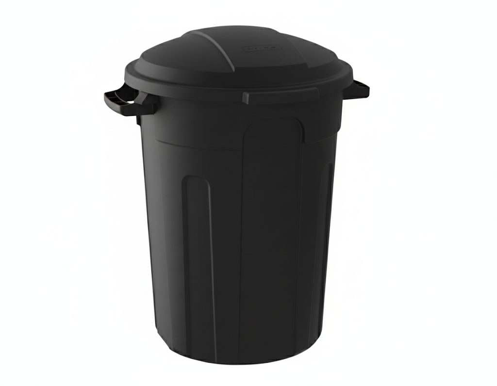 Resin Circular Outdoor Garbage Can with Lid, Black, 121-L V4M2 - product image 1