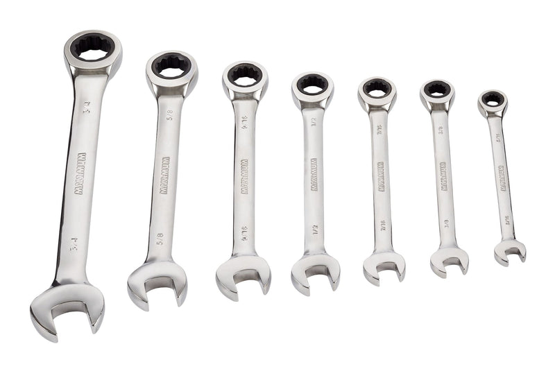 Ratcheting Wrench Set, SAE, Nickel-Chrome Plating, 7-pc N1F6