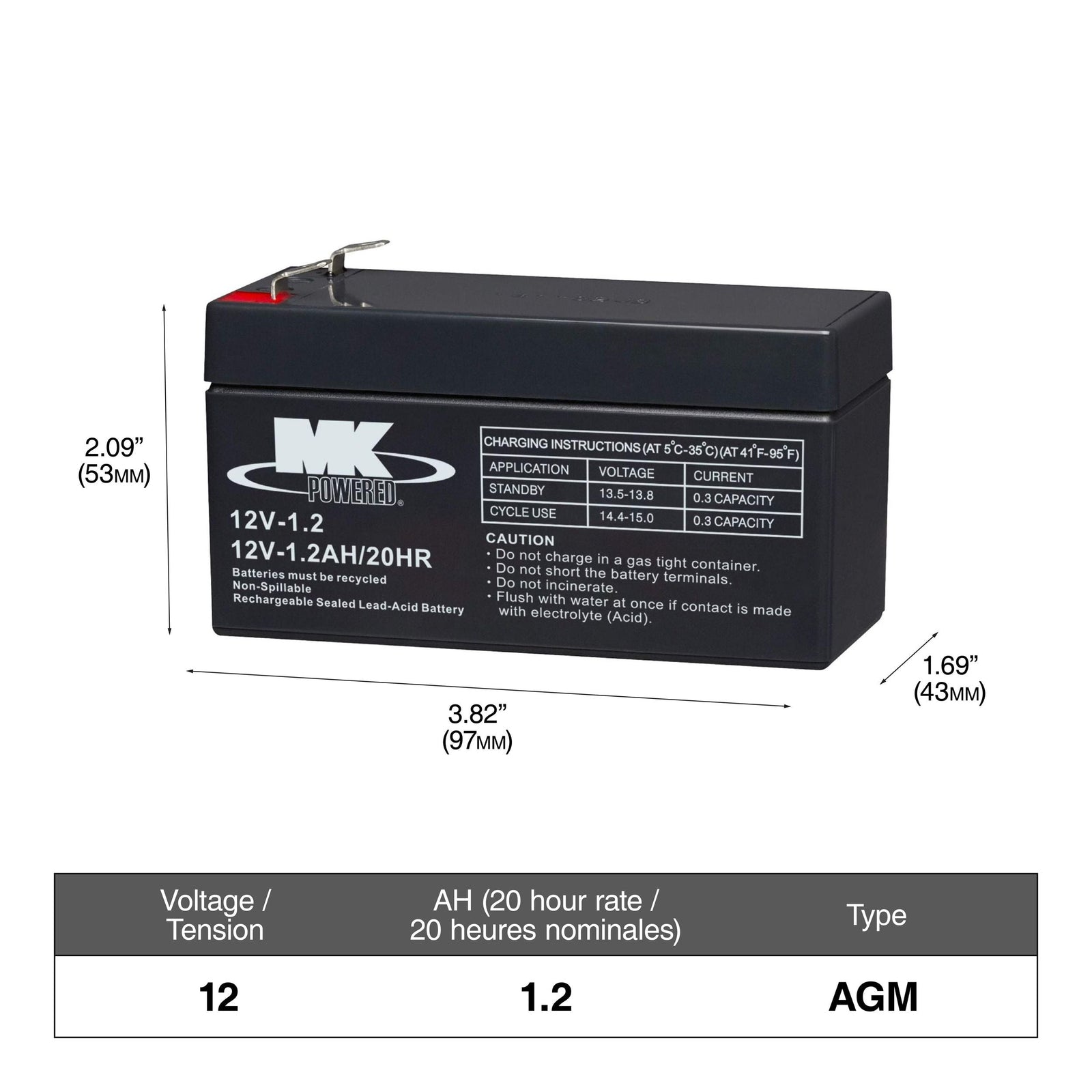 Battery 12-Volt 1.2 Ah SLA Battery, F1 Terminal B2I6 - product image 1
