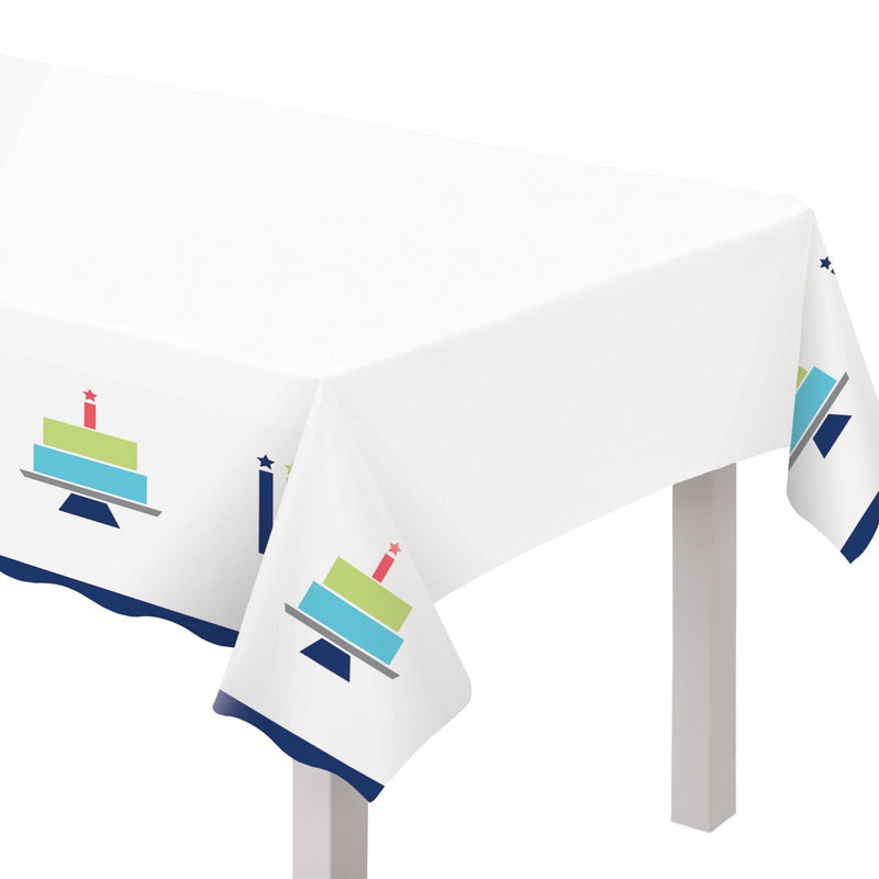 Modern Birthday Cake Reusable Plastic Table Cover, 54x102-in, For Indoor/Outdoor Use P0M9