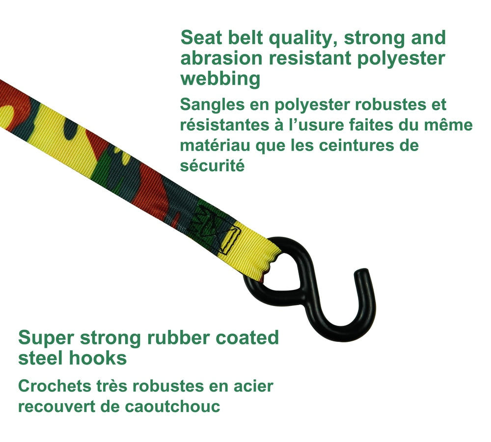 1,200-lb Retractable Camo Ratchet Tie Down Straps, 1-in x 10-ft, 2-pk M1F3 - product image 5