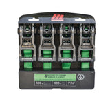 1,500-lb Carbon Ratchet Tie Downs, Weatherproof, 1-in x 14-ft, 4-pk, Green S2W1 - product image 1