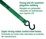 1,500-lb Carbon Ratchet Tie Downs, Weatherproof, 1-in x 14-ft, 4-pk, Green S2W1 - product image 3