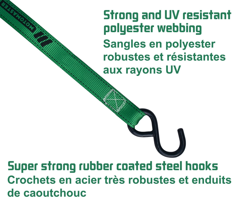 1,500-lb Carbon Ratchet Tie Downs, Weatherproof, 1-in x 14-ft, 4-pk, Green S2W1 - product image 3