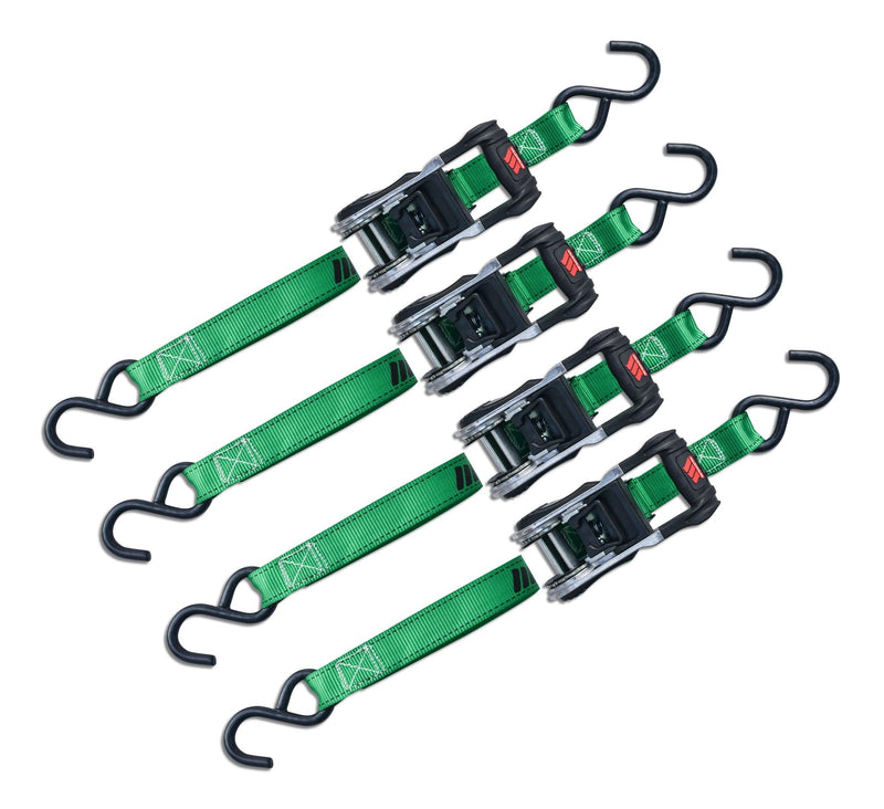1,500-lb Ratchet Tie Down, with Padded D-Handle, 1-in x 14-ft, 4-pk, Green U9U5