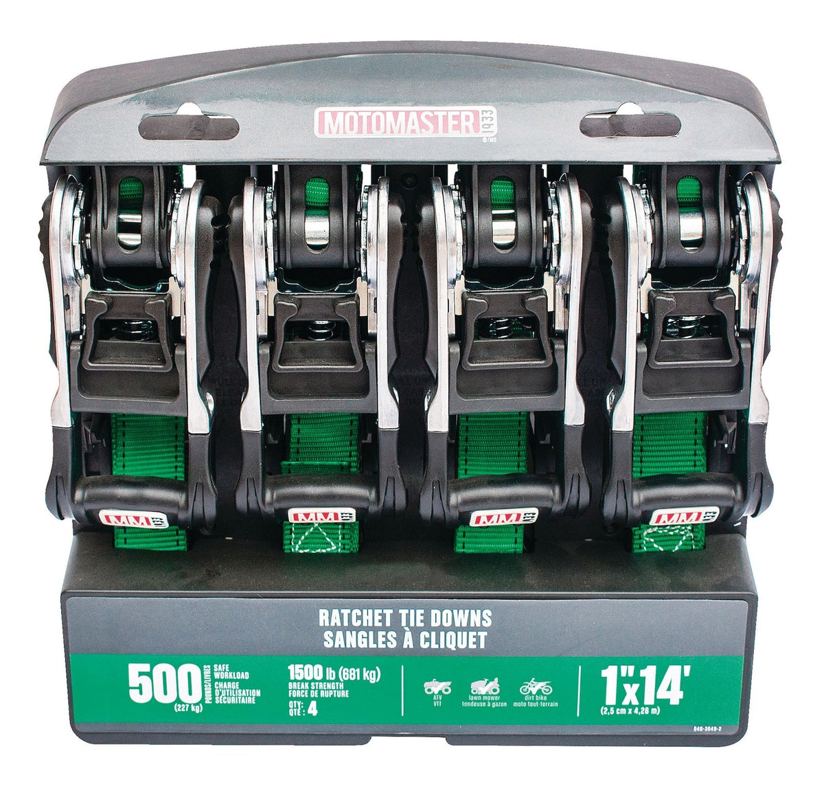 1,500-lb Ratchet Tie Down, with Padded D-Handle, 1-in x 14-ft, 4-pk, Green U9U5 - product image 4