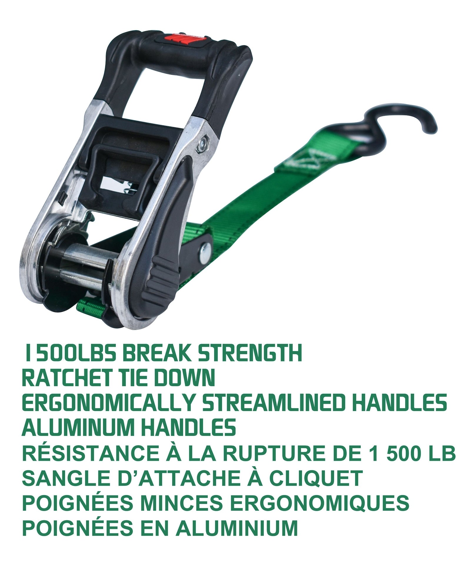 1,500-lb Ratchet Tie Down, with Padded D-Handle, 1-in x 14-ft, 4-pk, Green U9U5 - product image 5