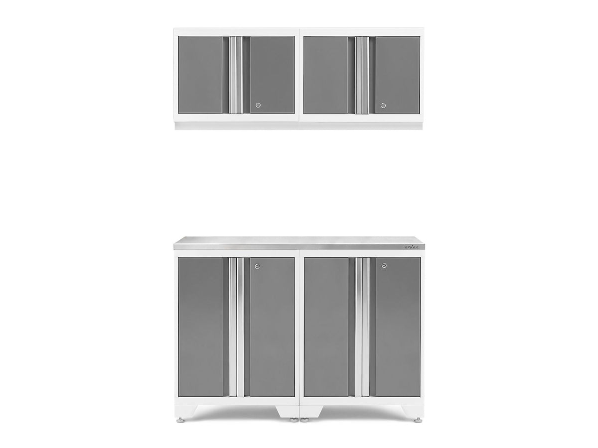 Bold 3.0 Series All-in-One Lockable Steel Garage Cabinetry Set with Stainless Steel Top, White/Platinum, 48-in x 18-in x 76.75-in, 5-pc A6E1 - product image 1