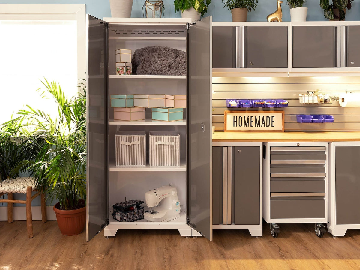 Bold 3.0 Series All-in-One Lockable Steel Garage Cabinetry Set with Stainless Steel Top, White/Platinum, 48-in x 18-in x 76.75-in, 5-pc W7G2 - product image 5