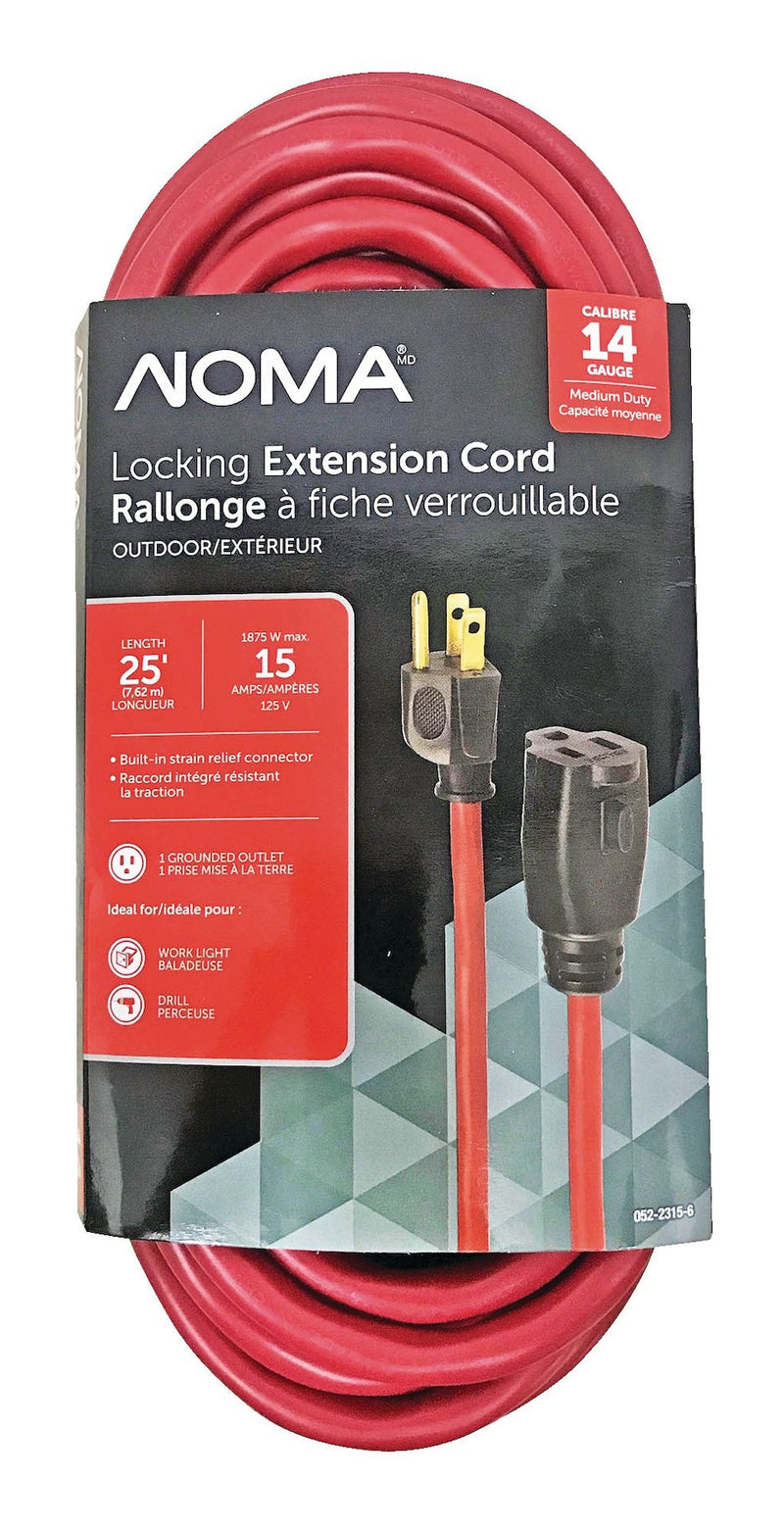 14/3 Outdoor Extension Cord with Grounded Outlet & Locking Connector, Red P2W2