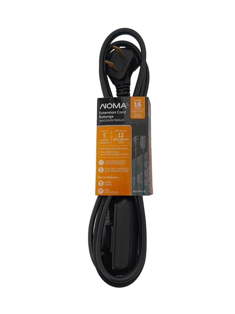 5' 16/2 Light Duty Extension Cord with 3 Outlets, Black J3N5