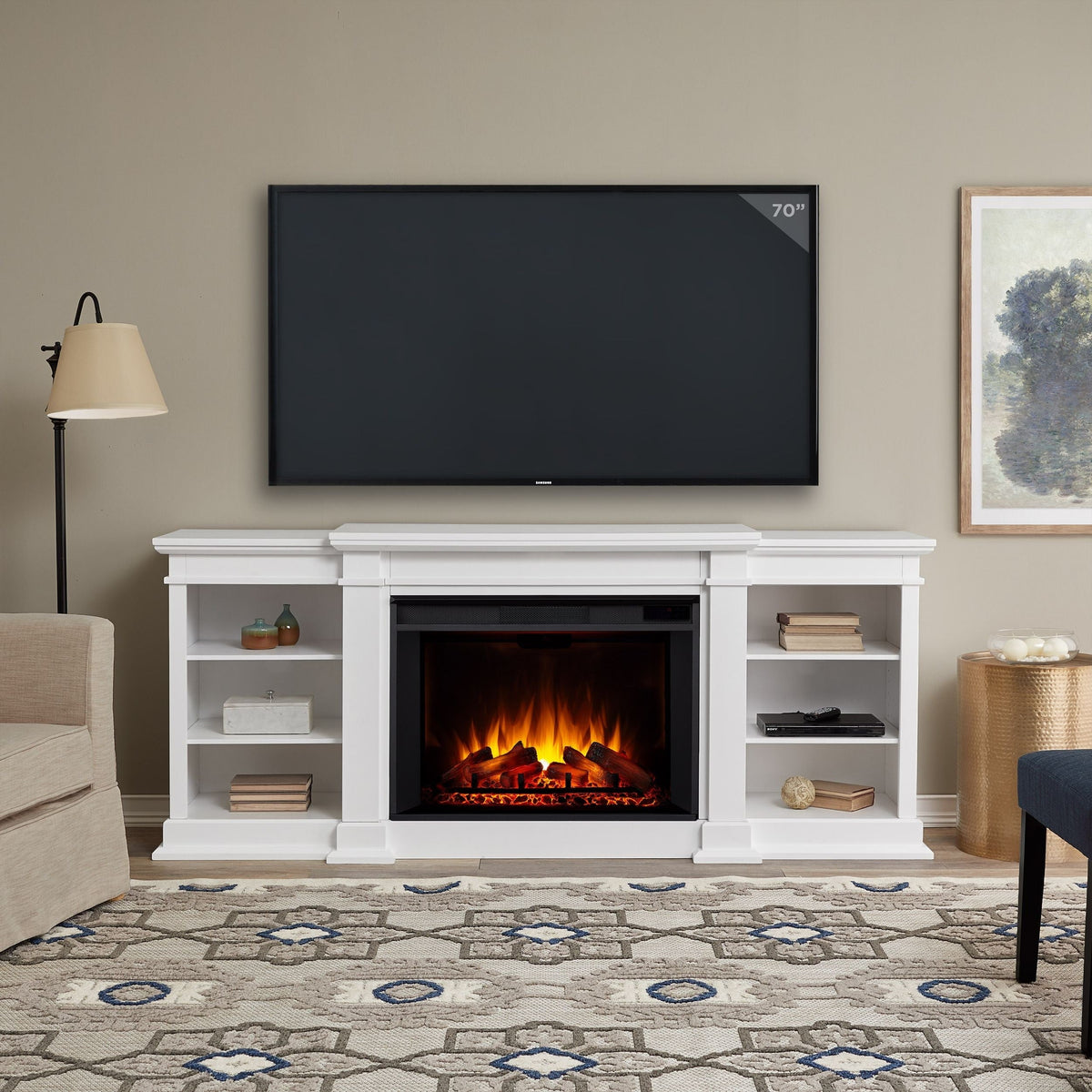 Flame Eliot Grand Entertainment VividFlame Media Indoor Electric Fireplace TV Stand, 1500W, Includes Remote Control & Firebox, White Y6O0 - product image 4