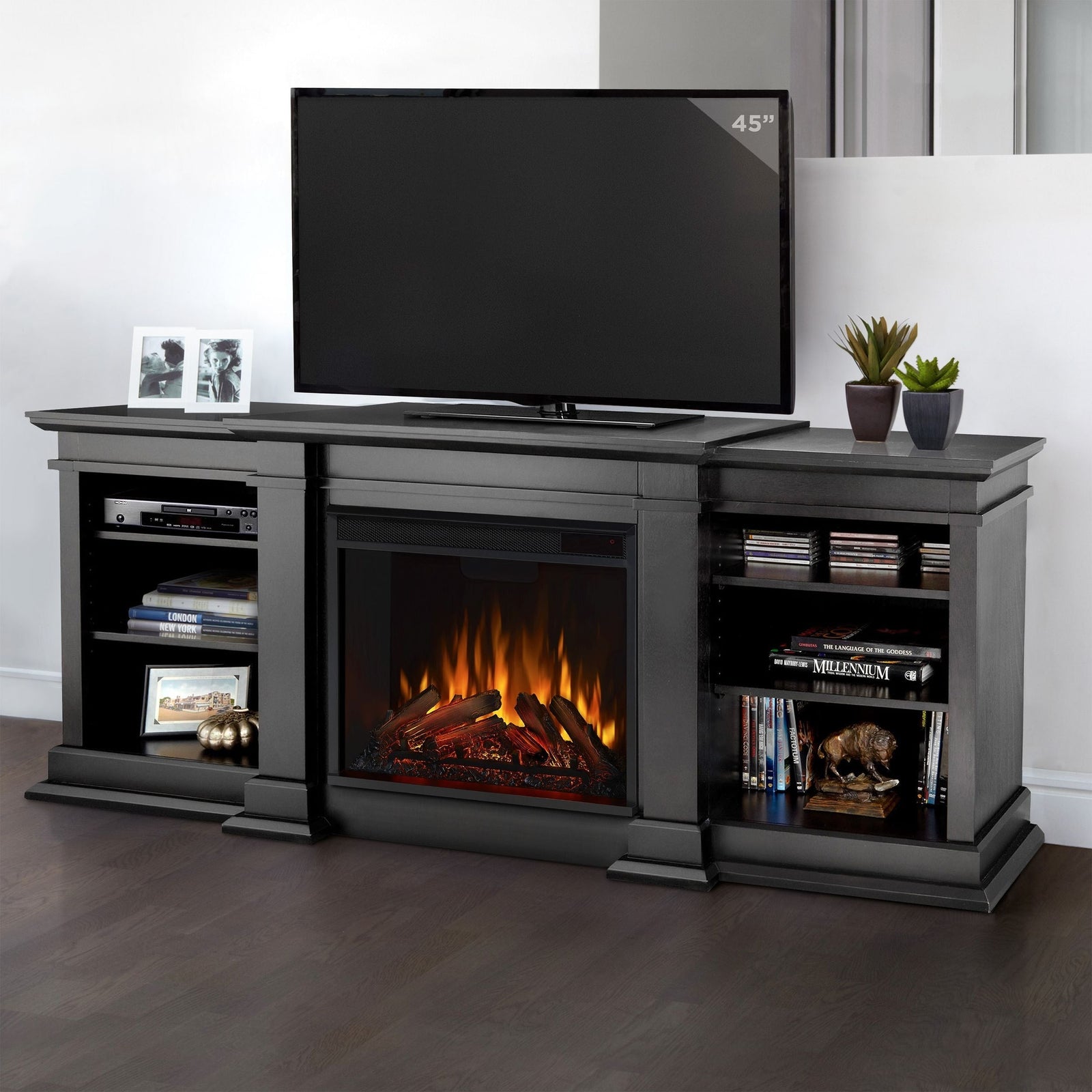 Flame Fresno Media Indoor Electric Fireplace TV Stand, 72-in, 1500W, Black Y1L2 - product image 8