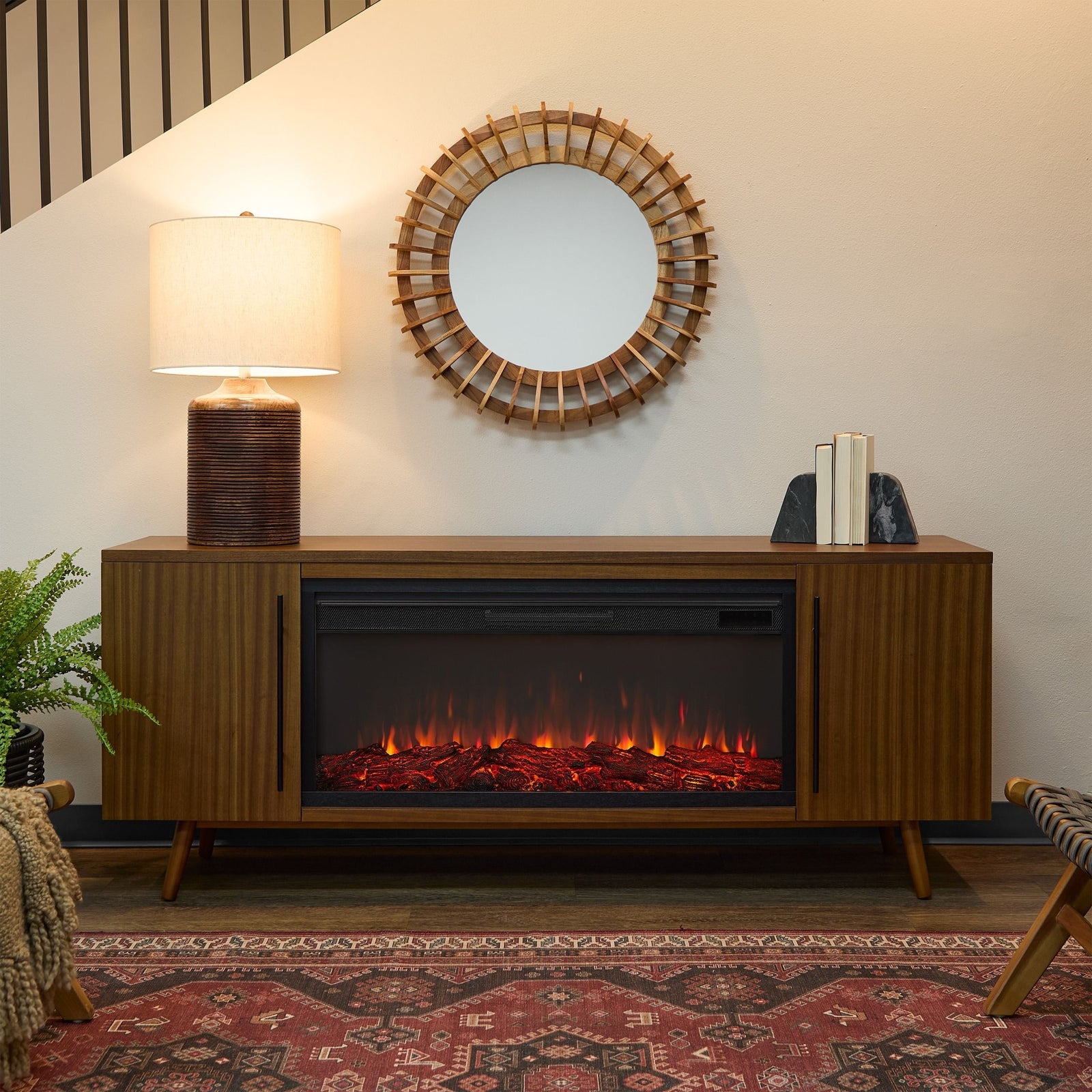 Flame Morris Media Indoor Electric Fireplace TV Stand, 72-in, 1500W, Includes Remote Control & Firebox, Vintage Black Maple F9I6 - product image 4