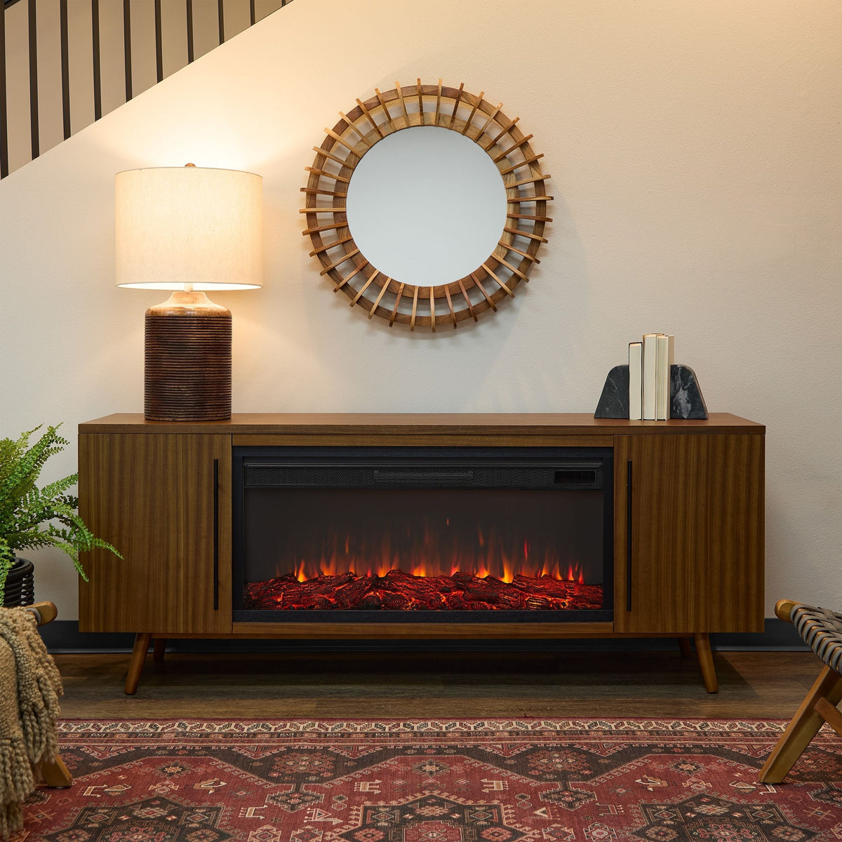 Flame Morris Media Indoor Electric Fireplace TV Stand, 72-in, 1500W, Includes Remote Control & Firebox, Vintage Black Maple U7H1 - product image 4