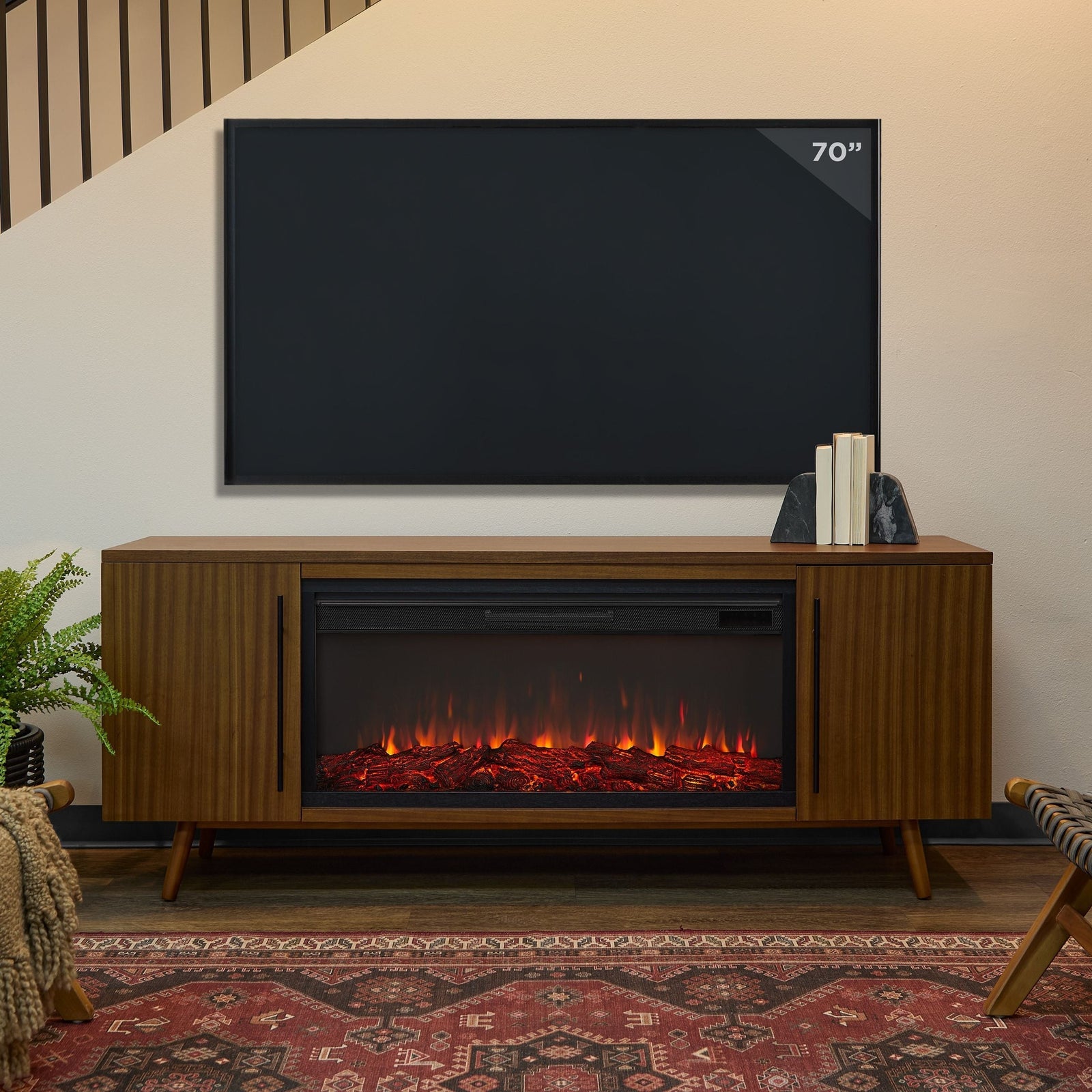 Flame Morris Media Indoor Electric Fireplace TV Stand, 72-in, 1500W, Includes Remote Control & Firebox, Vintage Black Maple U7H1 - product image 5