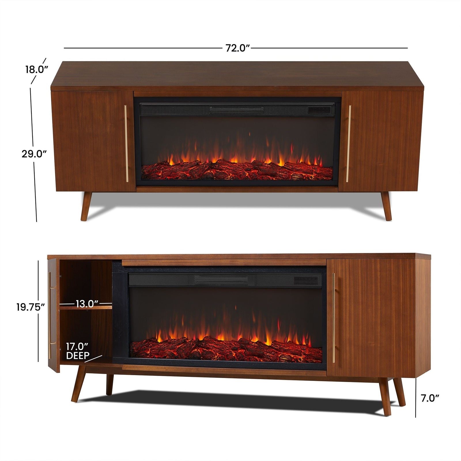 Flame Morris Media Indoor Electric Fireplace TV Stand, 72-in, 1500W, Includes Remote Control & Firebox, Vintage Black Maple U7H1 - product image 6