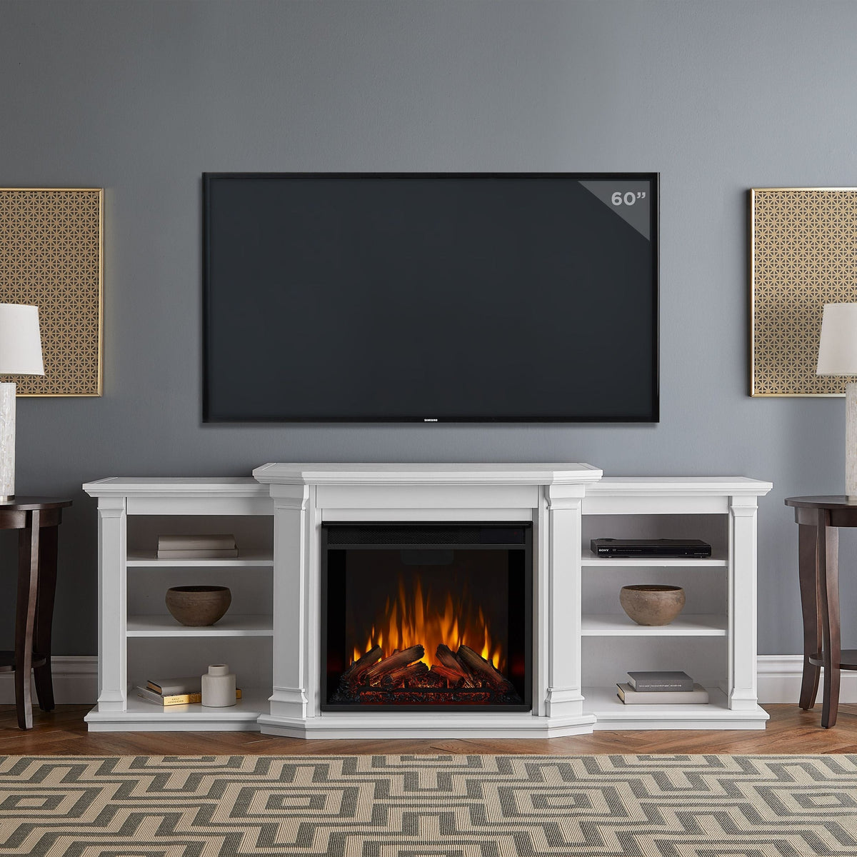 Flame Valmont Media Indoor Electric Fireplace TV Stand, 74-in, 1500W, Includes Remote Control & Firebox, White V4Z7 - product image 5