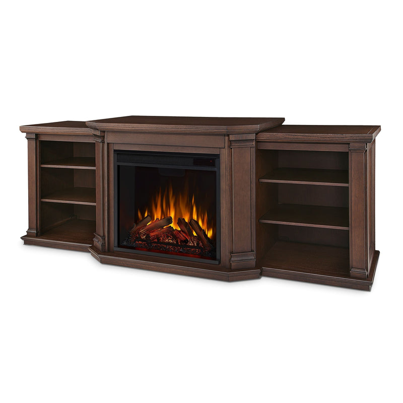 Flame Valmont Media Indoor Electric Fireplace TV Stand, 74-in, 1500W, Includes Remote Control & Firebox, Chestnut Oak D2Y1
