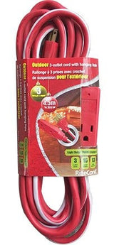 14-ft 7-in 16/3 Outdoor Extension Cord with 3 Grounded Outlets, Red/White/Green Q0C9 - product image 1