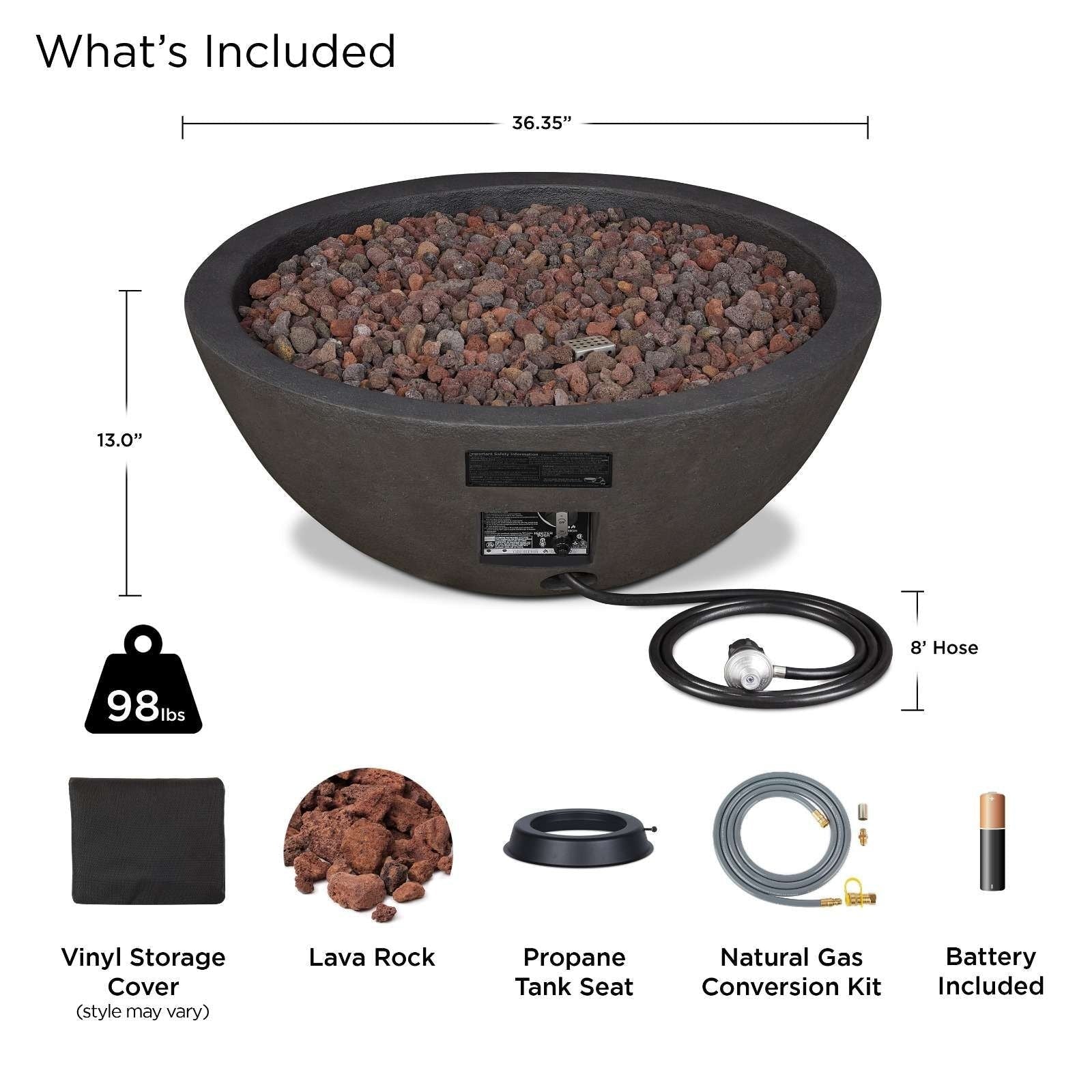 Round Concrete Gas Fire Pit in Shale, 36-in Q2S3 - product image 5