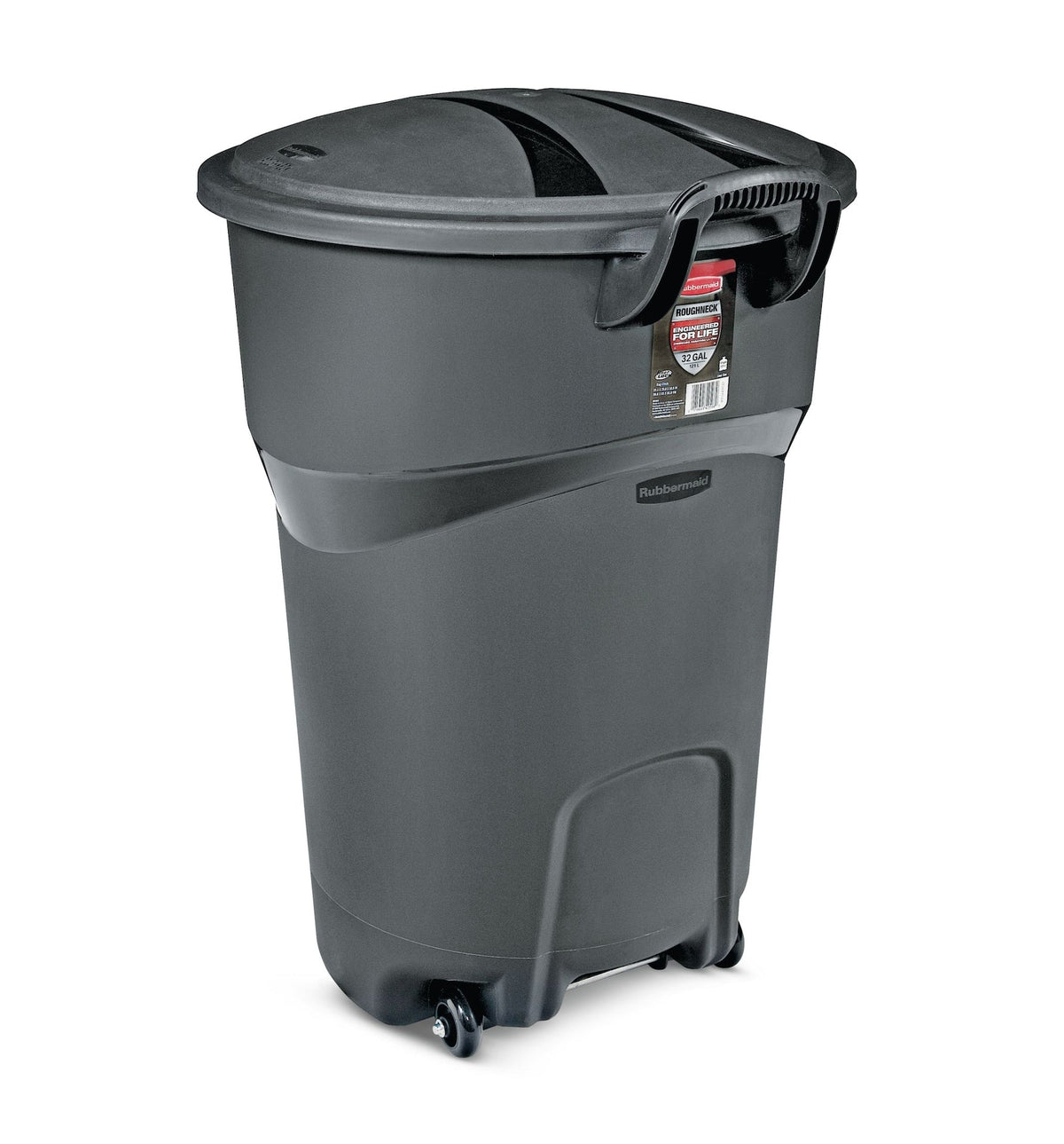Plastic Circular Wheeled Garbage Can with Handle, Black, 121-L F1F1 - product image 1