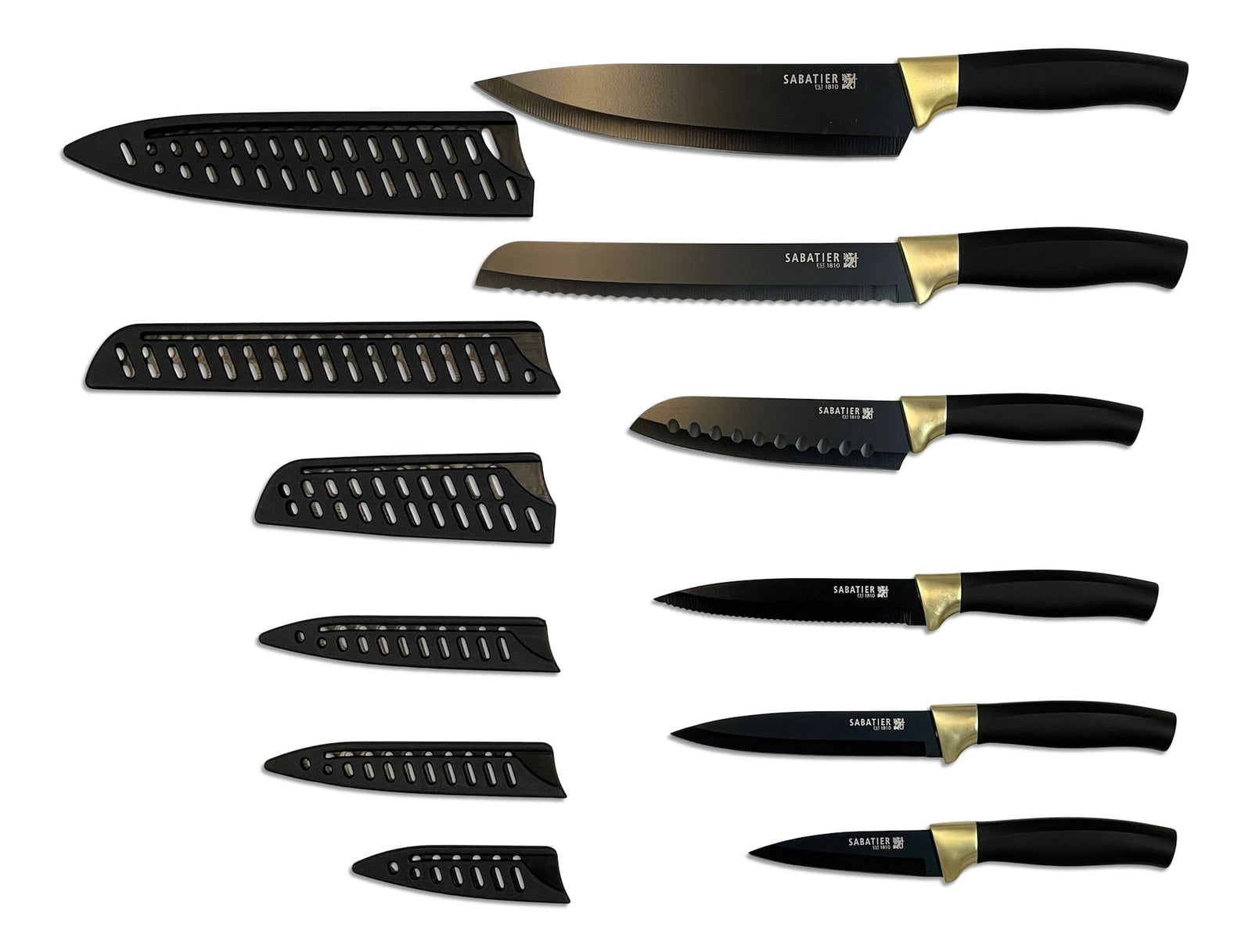 Knife Set with Covers, Black/Gold, 12-pc B9N3 - product image 1