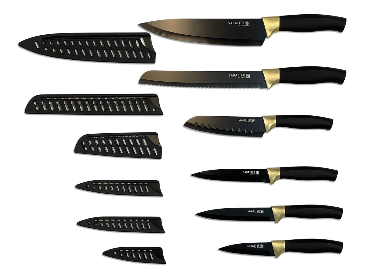 Knife Set with Covers, Black/Gold, 12-pc B2V0 - product image 1