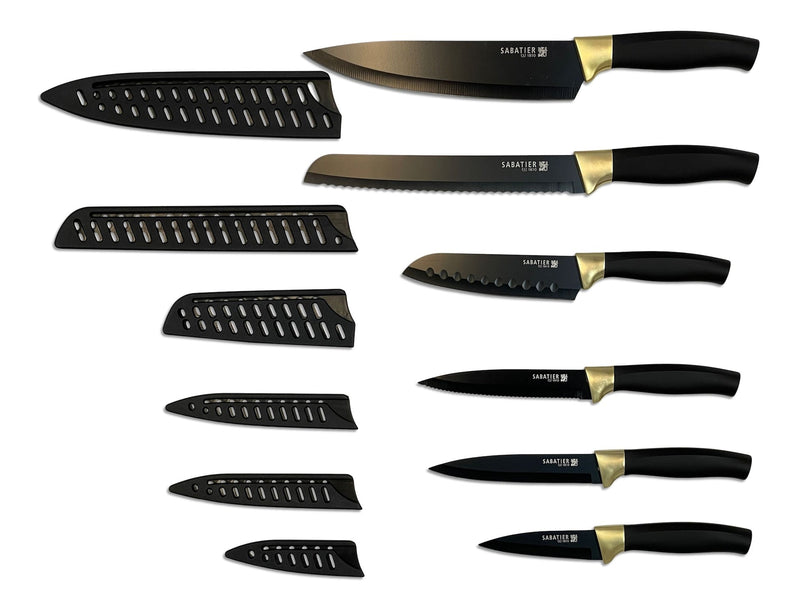 Knife Set with Covers, Black/Gold, 12-pc B2V0