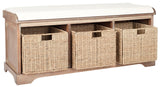 Lonan Wicker Storage Bench, Grey Wash/White, 16.1-in x 47-in x 19.9-in Z4F6 - product image 2