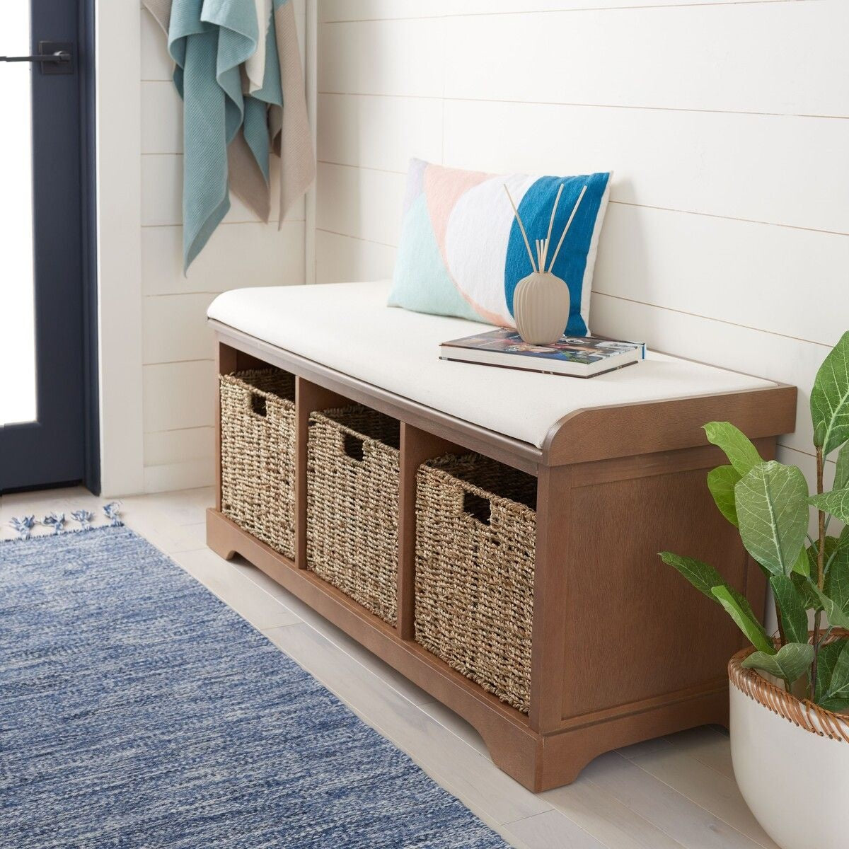 Lonan Wicker Storage Bench, Grey Wash/White, 16.1-in x 47-in x 19.9-in Z4F6 - product image 7