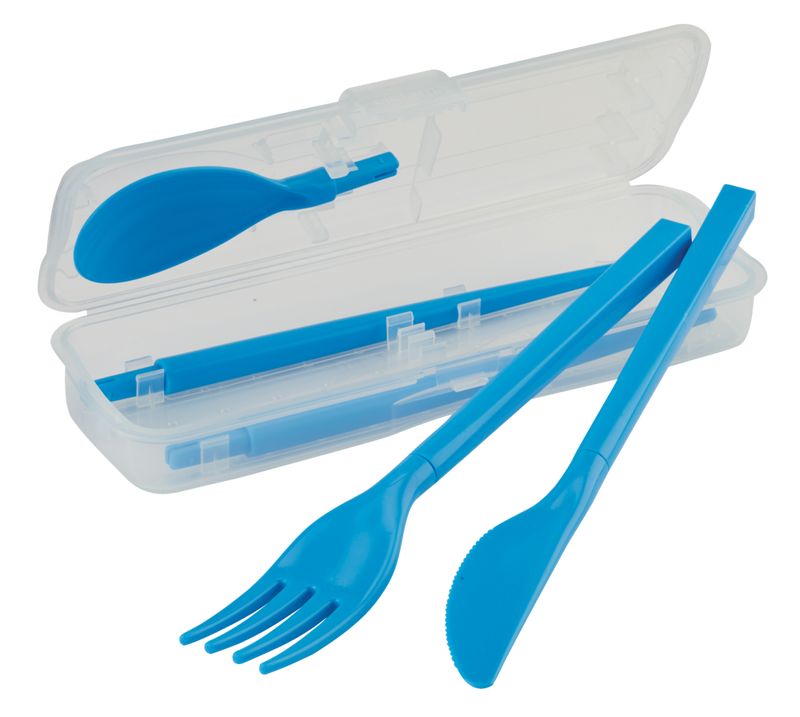 Cutlery Set To Go, Modular Travel Plastic Cutlery Set with Knife, Fork, Spoon, Chopsticks and Case P7A4