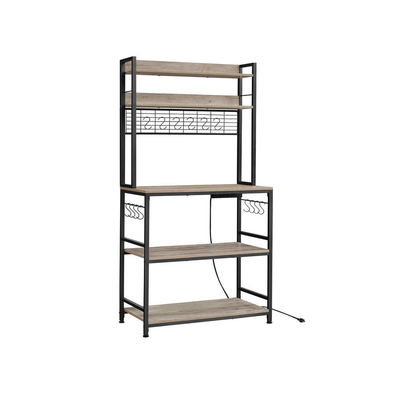 Home 5-Shelf Grey Baker's Rack with 4 AC Outlets L4Y1