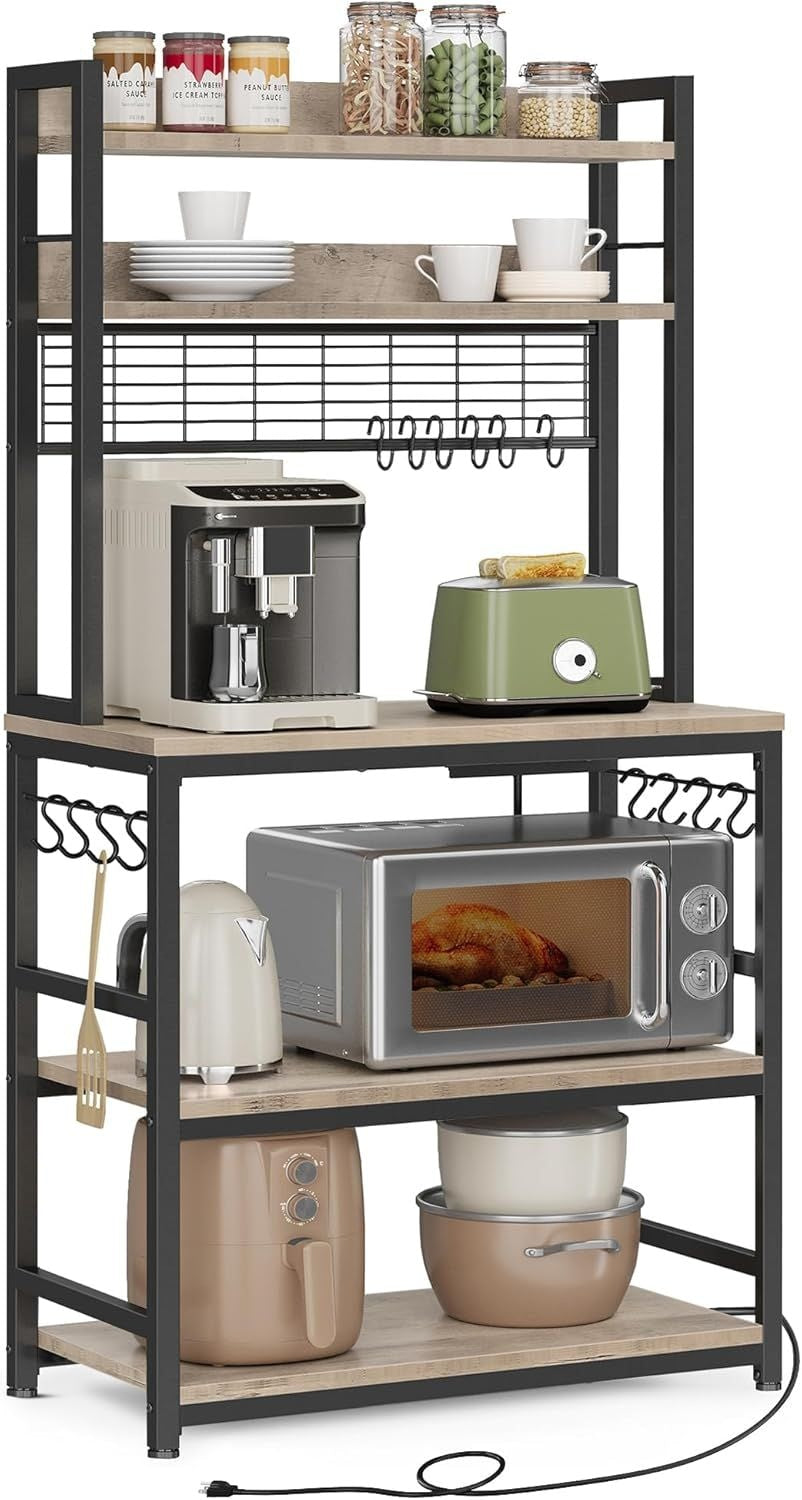 Home 5-Shelf Grey Baker's Rack with 4 AC Outlets L4Y1 - product image 3