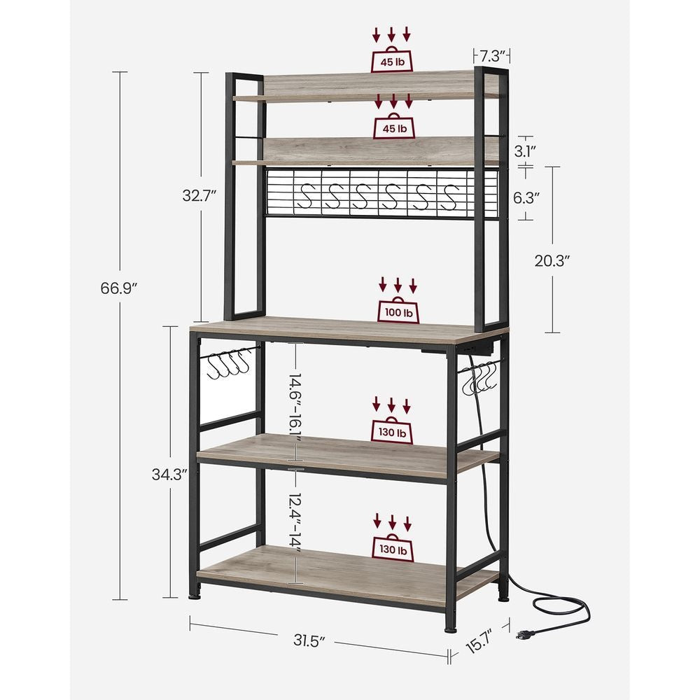 Home 5-Shelf Grey Baker's Rack with 4 AC Outlets L4Y1 - product image 5