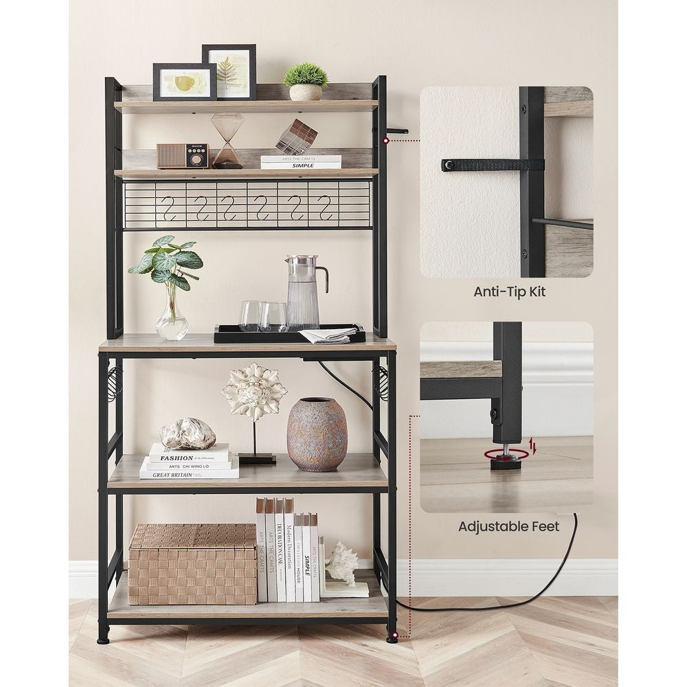 Home 5-Shelf Grey Baker's Rack with 4 AC Outlets L4Y1 - product image 8