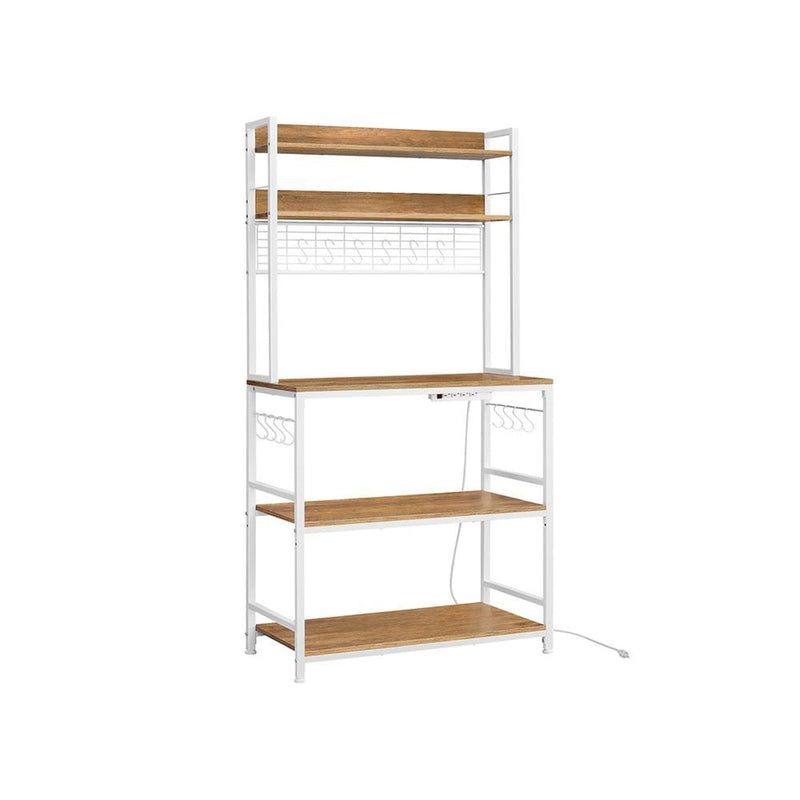 Home 5-Shelf Rustic Walnut Baker's Rack with 4 AC Outlets B2X9