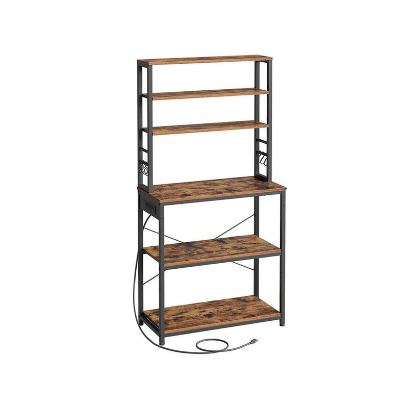 Home Small Rustic Brown Baker's Rack with 4 AC Outlets R8K6