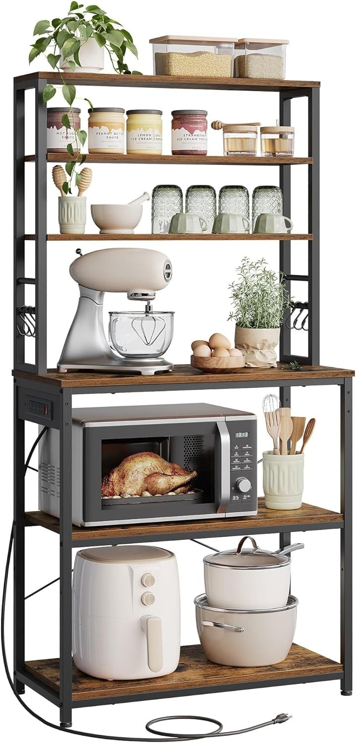 Home Small Rustic Brown Baker's Rack with 4 AC Outlets R8K6 - product image 3