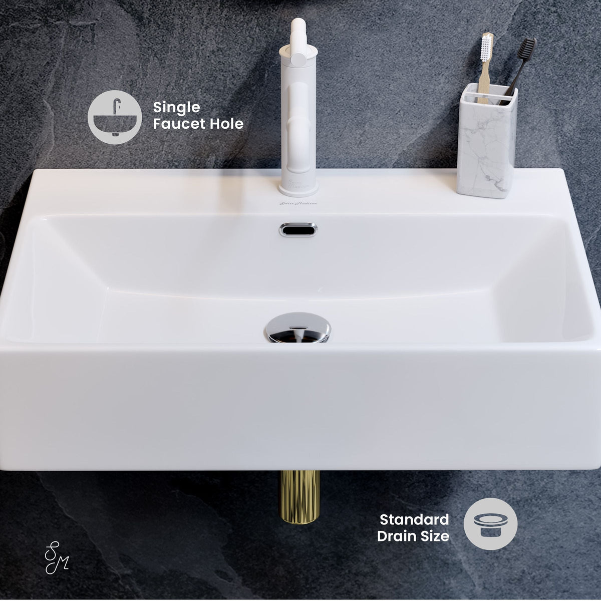 Claire Rectangle Wall-Mount Bathroom Sink, 24-in F3P8 - product image 3