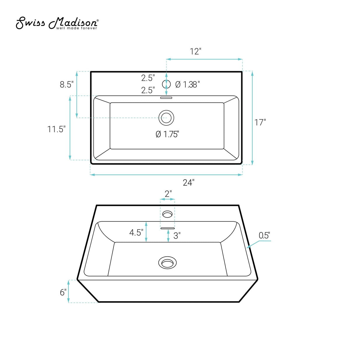 Claire Rectangle Wall-Mount Bathroom Sink, 24-in F3P8 - product image 7