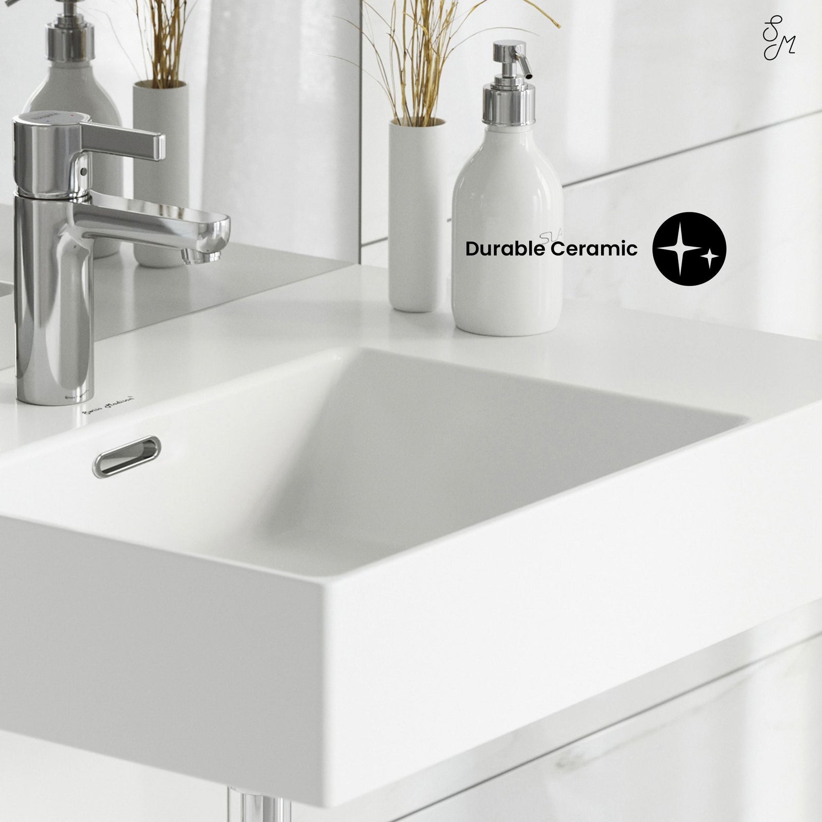 St. Tropez Ceramic Wall Hung Sink with Left Side Faucet Mount, 24-in x 18-in J8J6 - product image 3