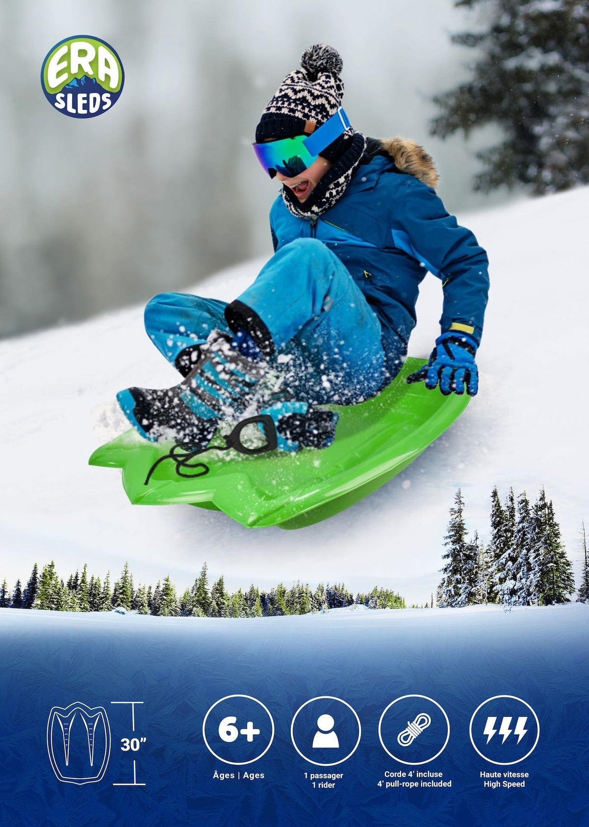 Dinosaur Paw Kids' 1-Person Plastic Winter Snow Sled/Toboggan with Tow Rope A8H5 - product image 4