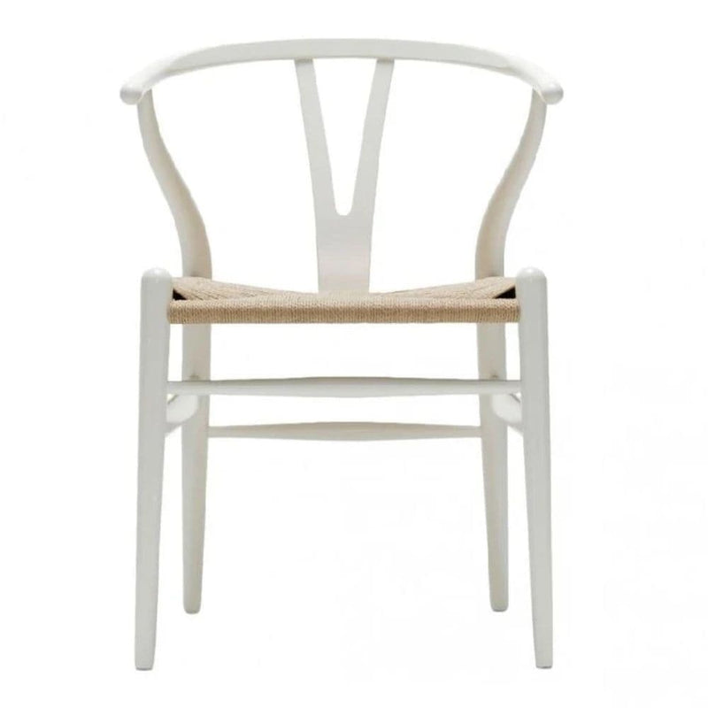 Me Home Wishbone Wood Dining Chair with Woven Seat, White L0G0