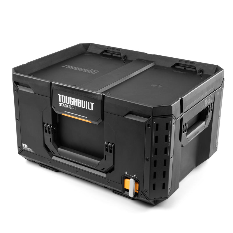 StackTech Middle Portable Modular Plastic/Metal Tool Box with Inner Tray, IP65-Rated, Black O7D3