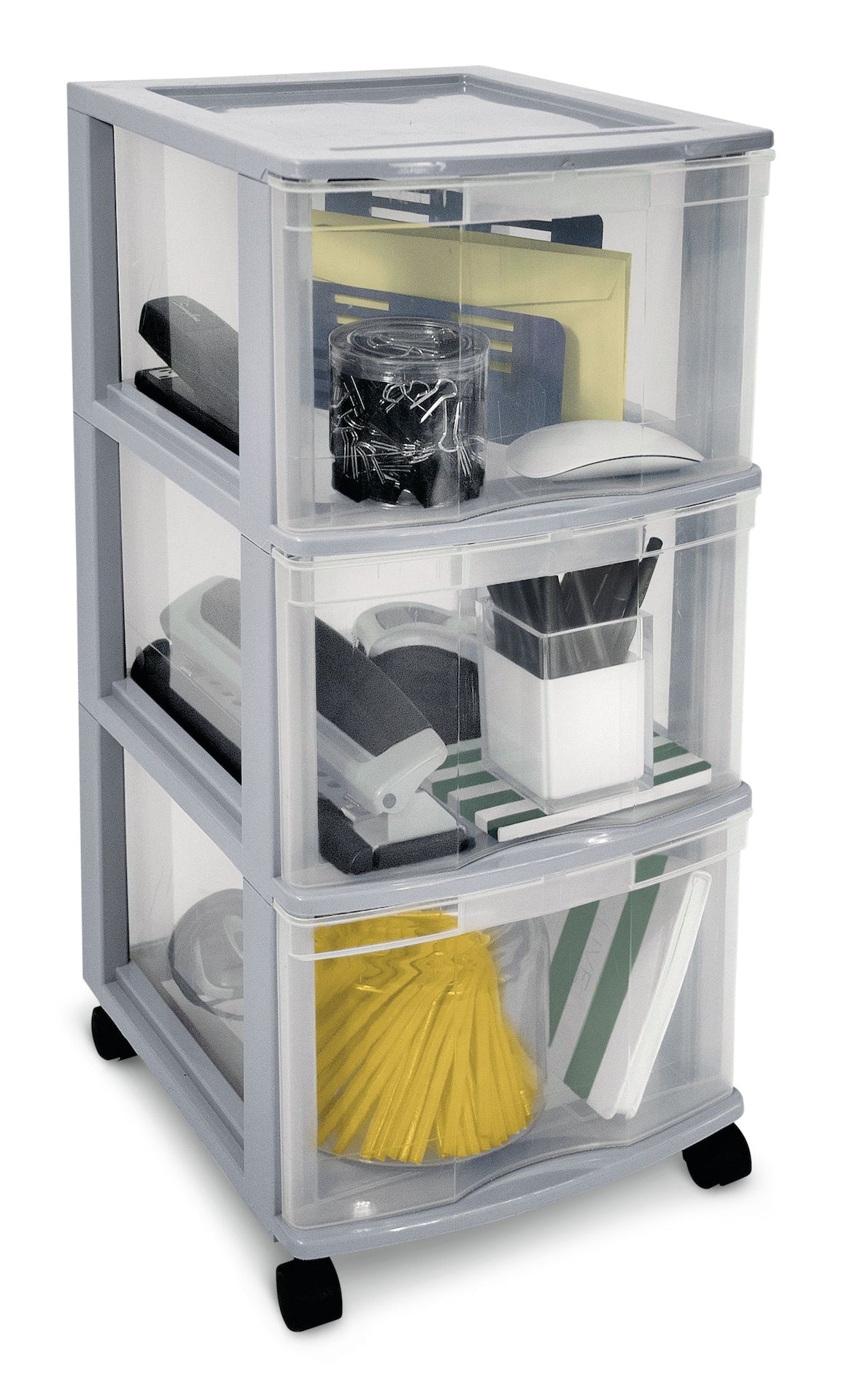 type A Clear Grey Frame 3-Drawer Storage Tower/Cart with Wheels, 26-in L5B0 - product image 2